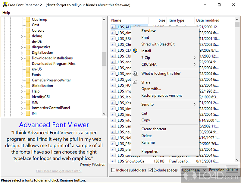 Basic and clean looks - Screenshot of Free Font Renamer