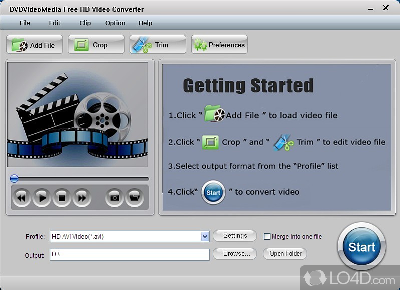 Convert HD video and extract audio for free - Screenshot of Free HD Video Converter