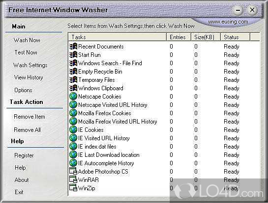 Clean up your surfing tracks - Screenshot of Free Internet Window Washer