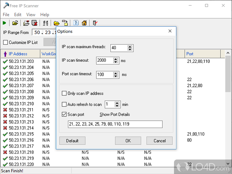 Find hostnames and ports on a network - Screenshot of Free IP Scanner