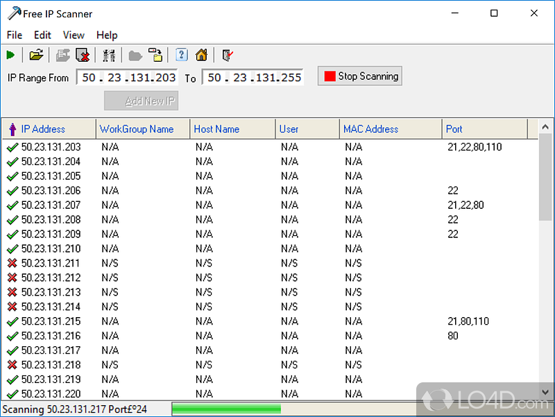 Scan every computer on network and obtain important information about each host - Screenshot of Free IP Scanner