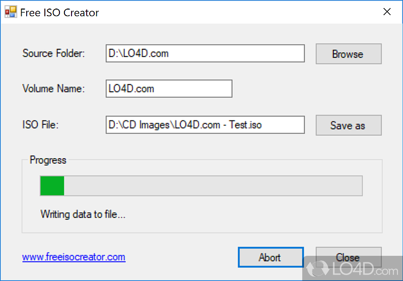 Generates ISO files - Screenshot of Free ISO Creator