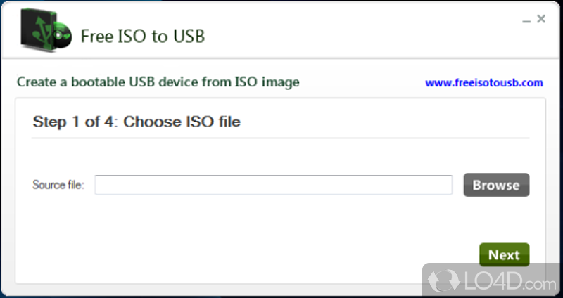 Program offers users the ability to convert ISO images to USB disks - Screenshot of Free ISO to USB