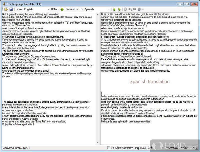 An overall efficient translator - Screenshot of Free Language Translator