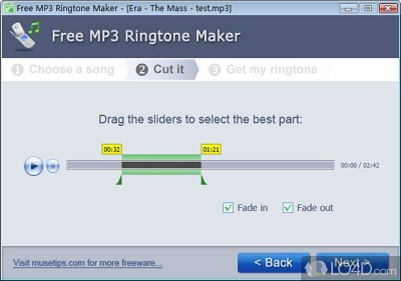 Wizard-like interface with three simple stages - Screenshot of Free MP3 Ringtone Maker