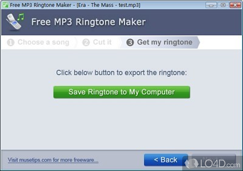 Set the ringtone start and end time, apply fade effects - Screenshot of Free MP3 Ringtone Maker