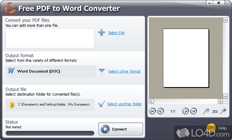Use for converting PDF files to DOC or RTF file format with the aid of batch processing operations - Screenshot of Free PDF to Word Converter