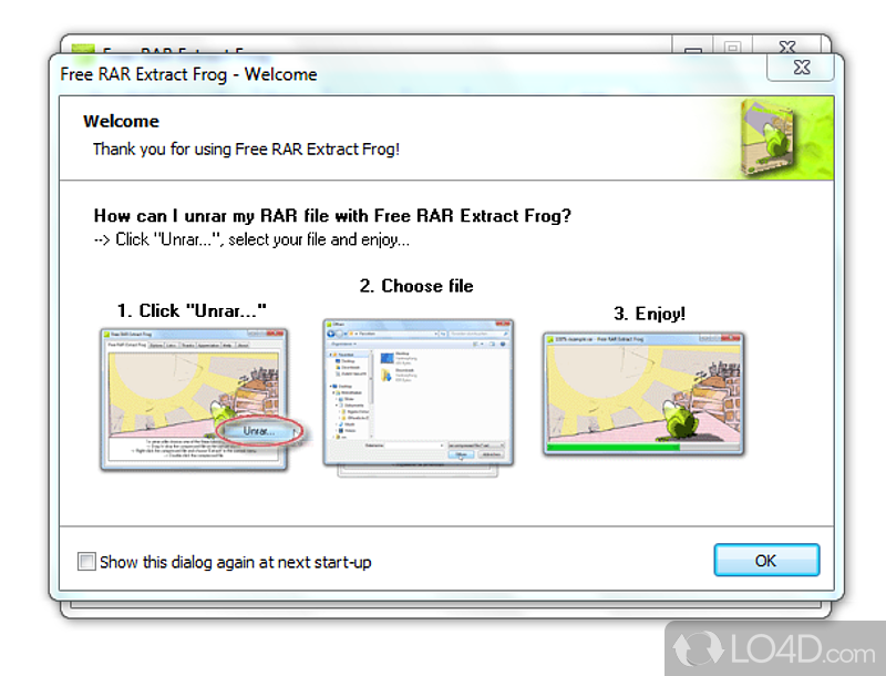 Extract the contents of RAR archives to a preferred location on computer - Screenshot of Free RAR Extract Frog