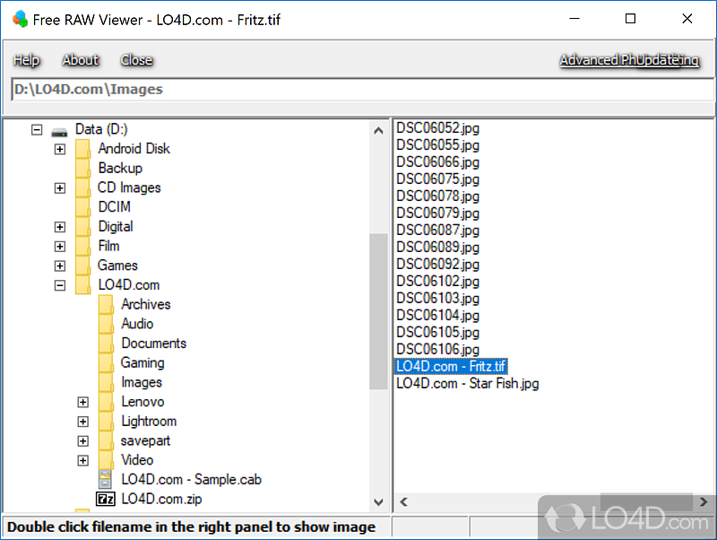 Is able to create slideshows with various image formats, namely RAW (CR2 - Screenshot of Free RAW Viewer