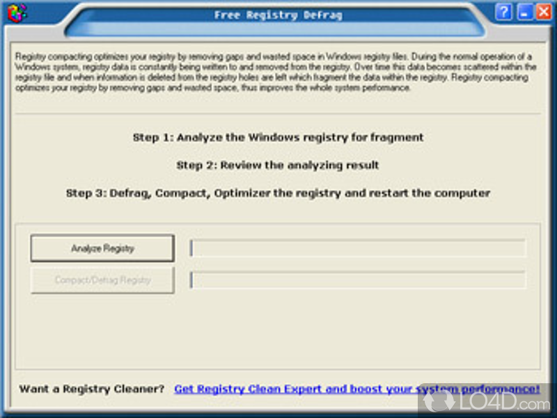 Tweak computer and considerably improve its performance by optimizing registry - Screenshot of Free Registry Defrag