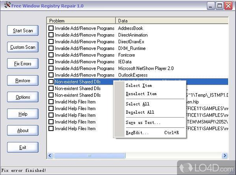 Minimalistic GUI and choosing entries to look at - Screenshot of Window Registry Repair