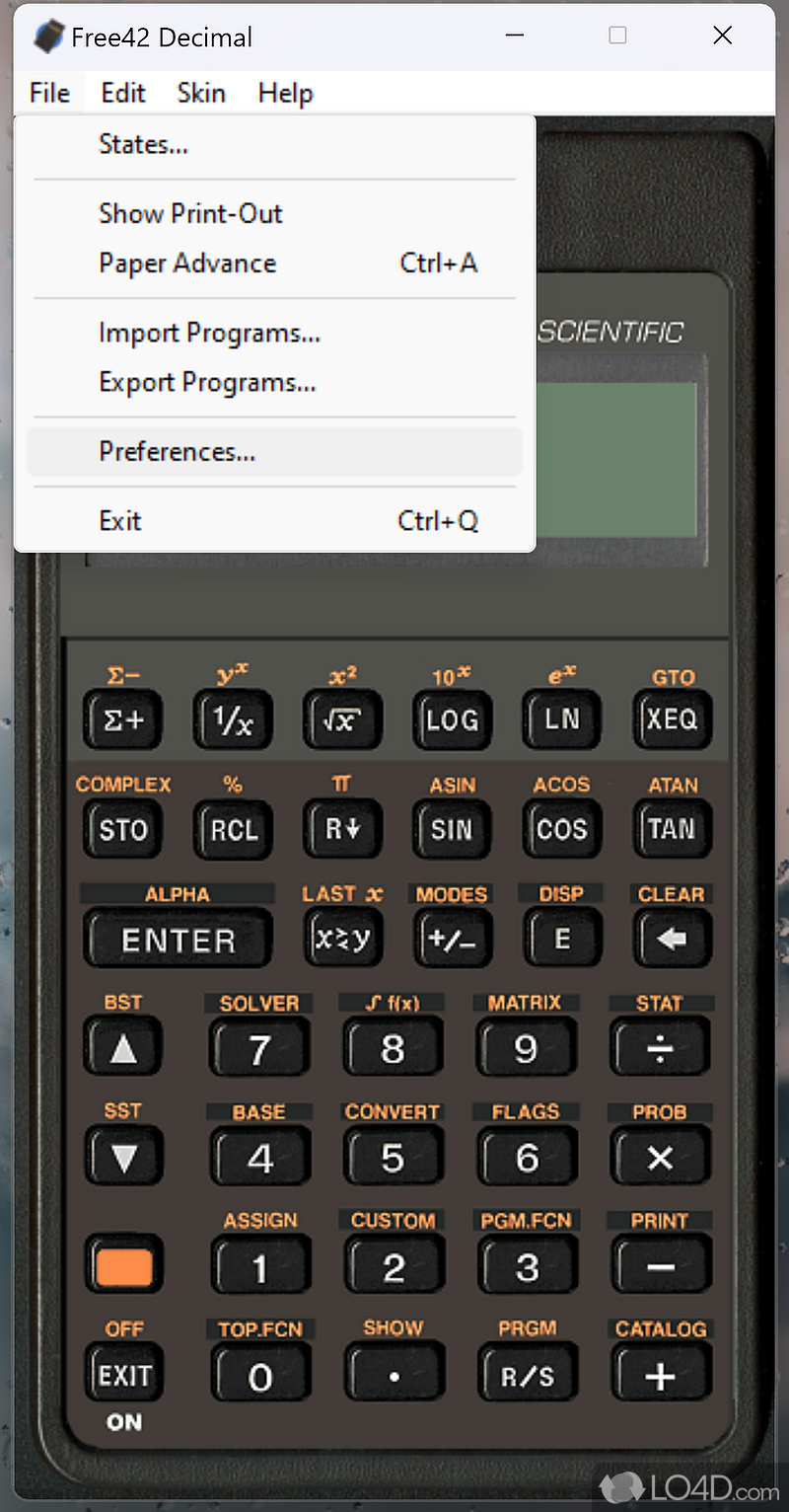 Includes a binary and decimal calculator - Screenshot of Free42