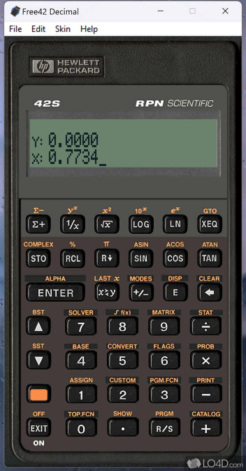 Perform calculations using a utility styled after the HP-42S calculator that offers multiple functions - Screenshot of Free42