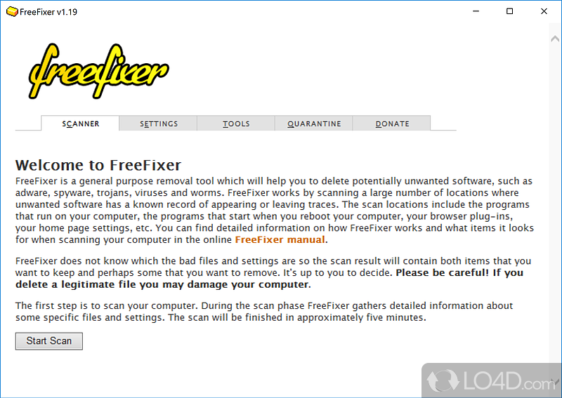 Delete potentially unwanted software such as spyware, adware, worms, Trojans - Screenshot of FreeFixer