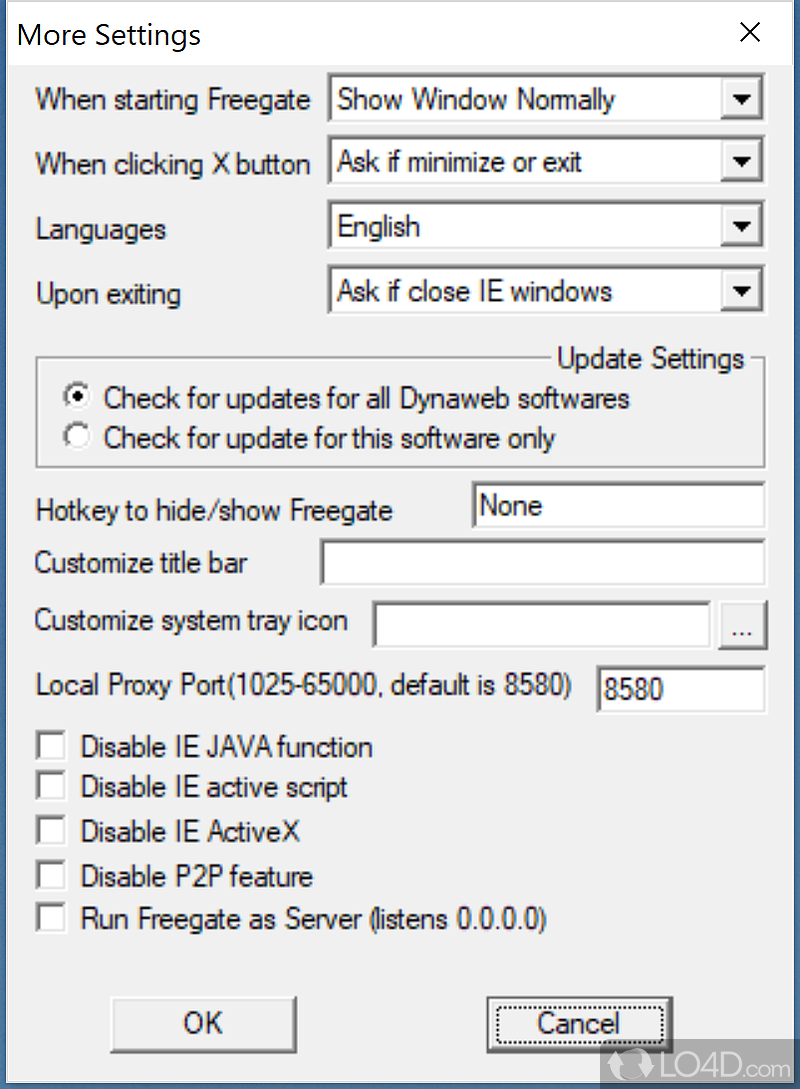 Freegate Expert Edition: User interface - Screenshot of Freegate Expert Edition