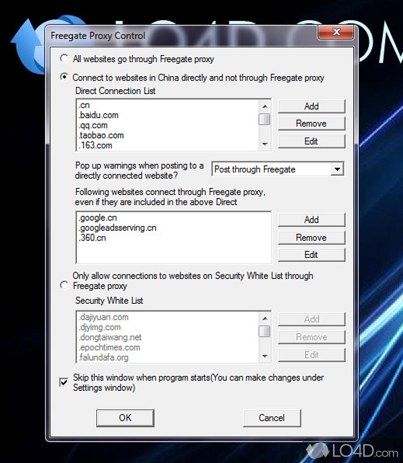 No setup process required - Screenshot of Freegate Professional