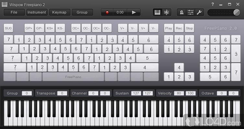 Is a piano that play using keyboard and change the interface to display a music sheet - Screenshot of Free Piano