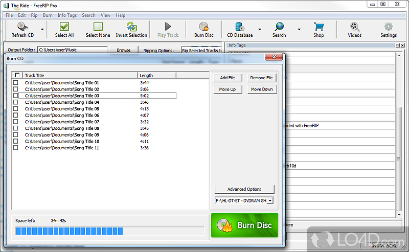 Extract audio CDs to MP3/WMA/Vorbis/Wav/Flac - Screenshot of FreeRIP