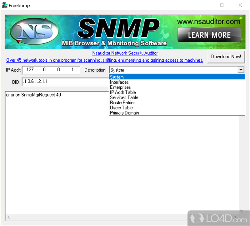 Compact and app with support for SNMP, which lets network users view MIBs and perform Walk operations in a comfortable GUI - Screenshot of FreeSnmp