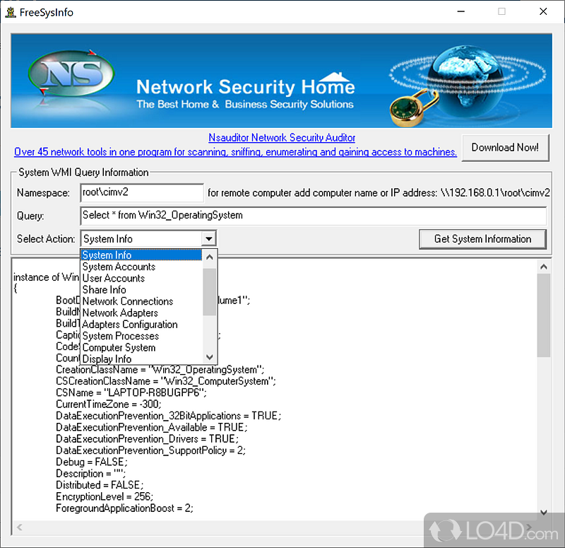Discover system and network information - Screenshot of FreeSysInfo