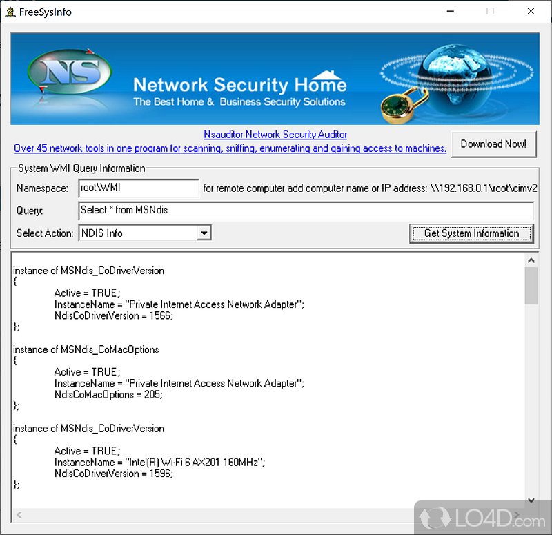 Discover a wide range of information pertaining to network - Screenshot of FreeSysInfo