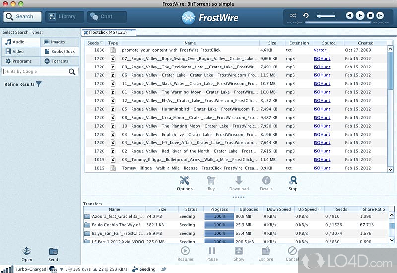 Use a library to manage files - Screenshot of FrostWire