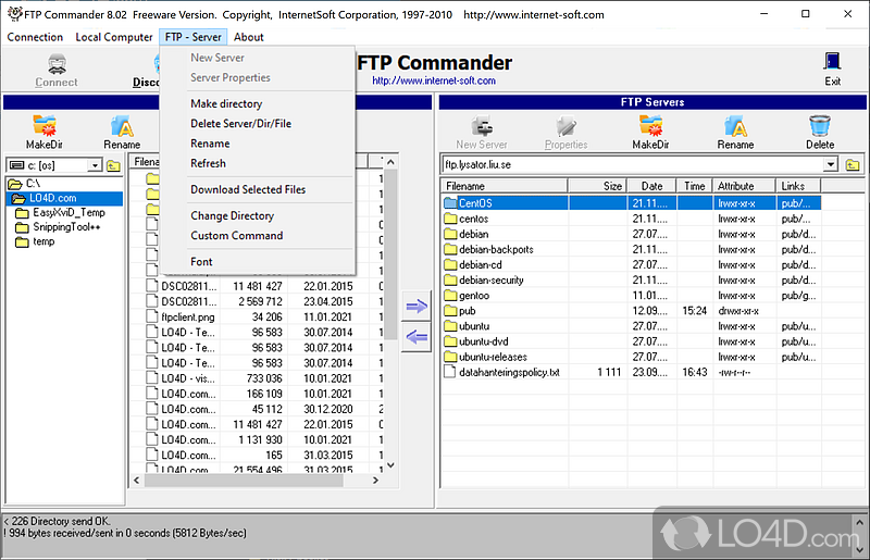 FTP Commander: User interface - Screenshot of FTP Commander