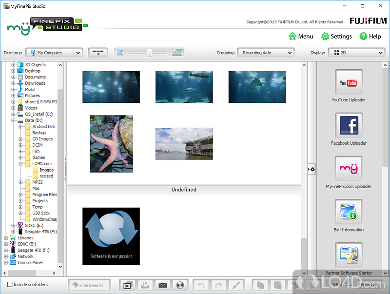 Well organized layout for accessing all the features - Screenshot of FUJIFILM MyFinePix Studio