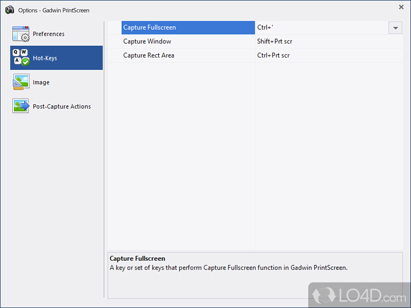 Types of snapshots and tweaking a few settings - Screenshot of Gadwin PrintScreen