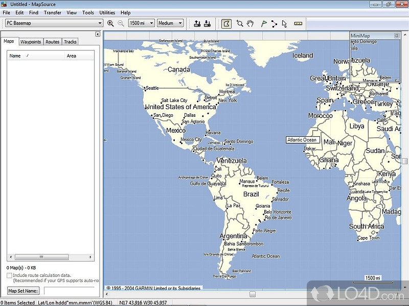 Garmin MapSource: User interface - Screenshot of Garmin MapSource