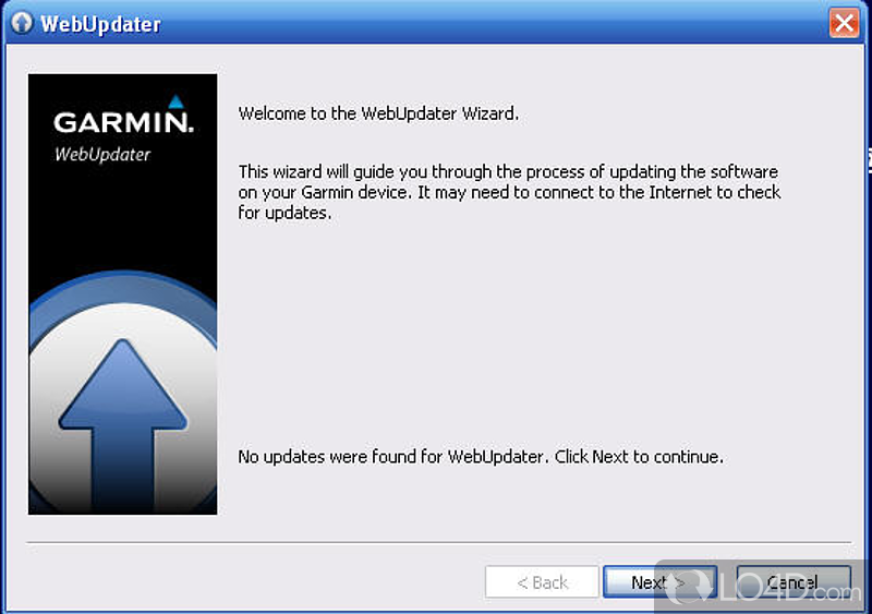 Allows users of Garmin devices to update their devices online - Screenshot of Garmin WebUpdater