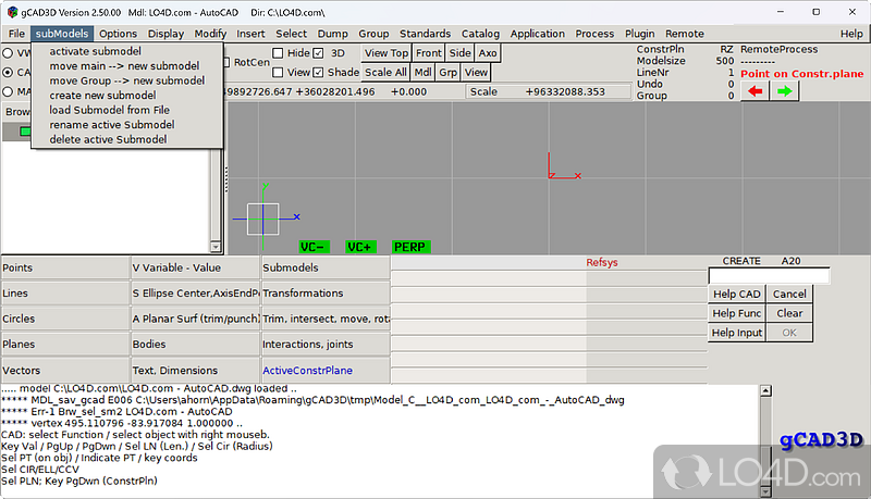 Precise 3D designing - Screenshot of gCAD3D