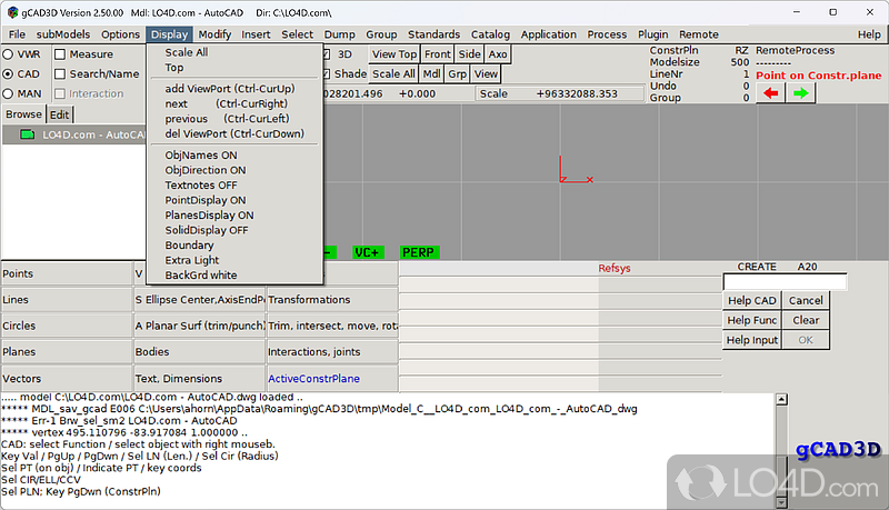 Easily create and modify 3D models - Screenshot of gCAD3D