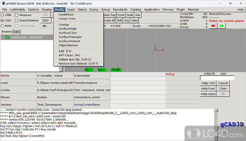 Overall, an advanced tool for 3D design - Screenshot of gCAD3D