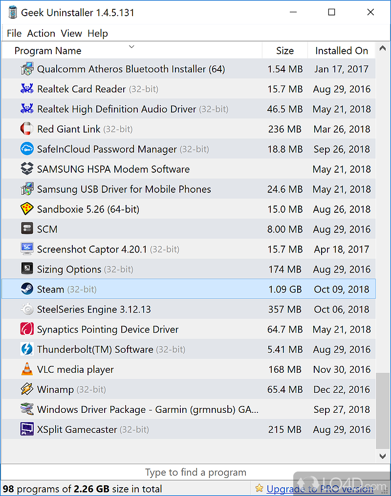 Uninstall programs - Screenshot of GeekUninstaller