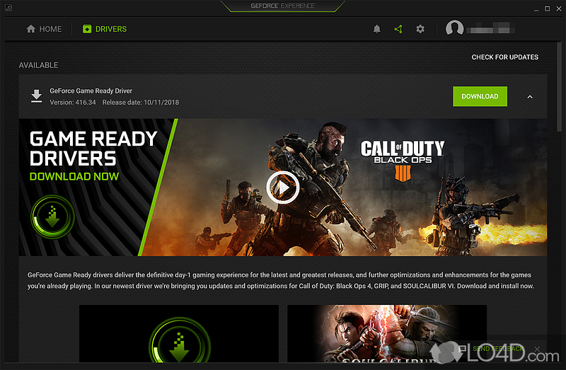 The easiest way to update your drivers and optimize your games - Screenshot of GeForce Experience
