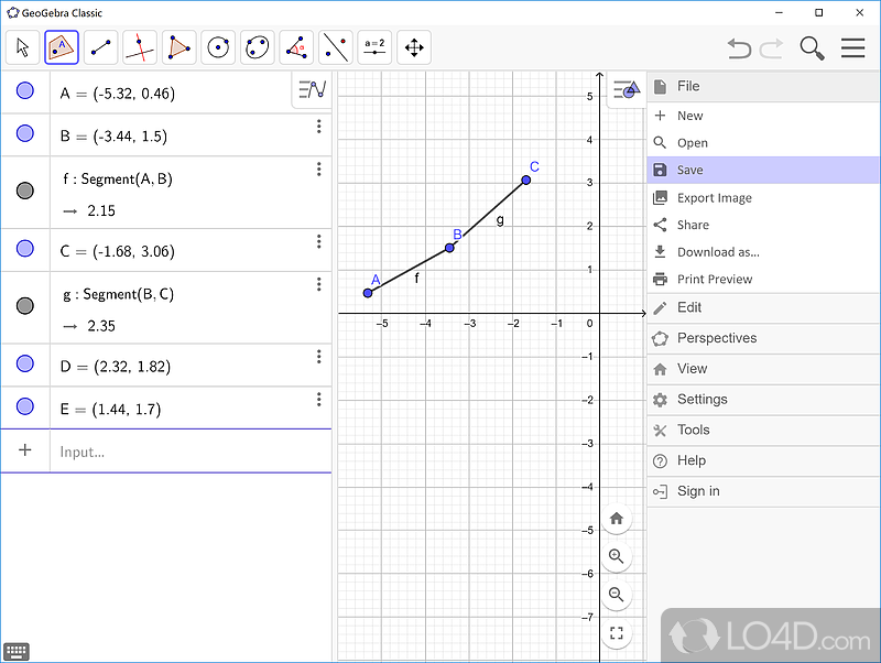 Simple-to-use interface and options - Screenshot of GeoGebra Portable