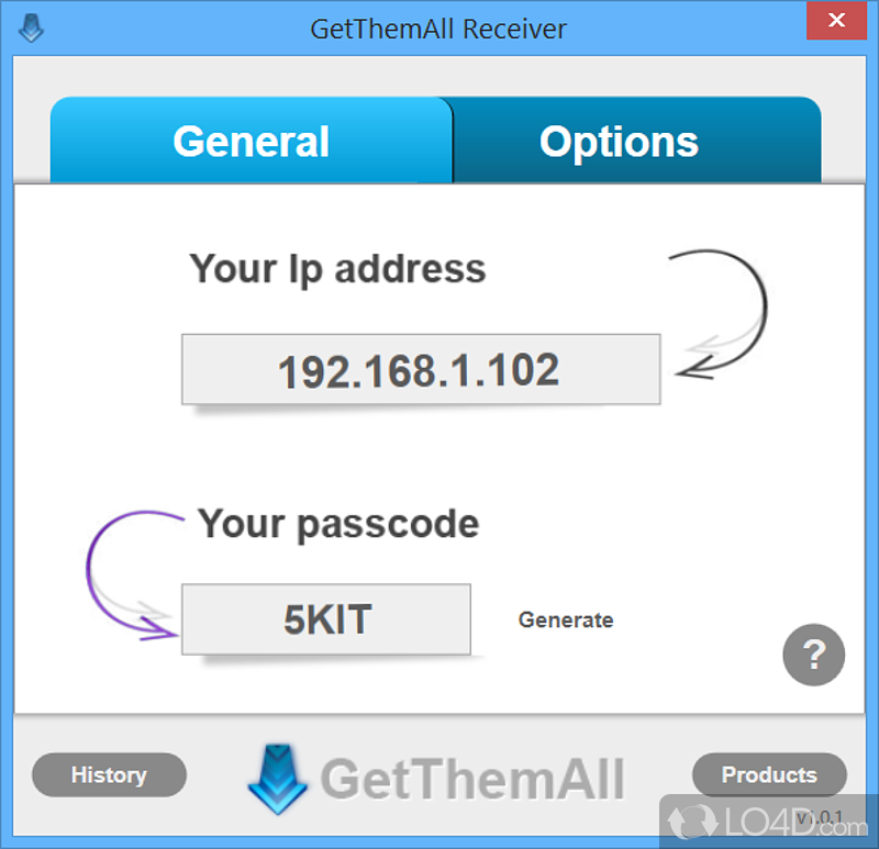 Transfer files from the phone to the PC - Screenshot of GetThemAll Receiver