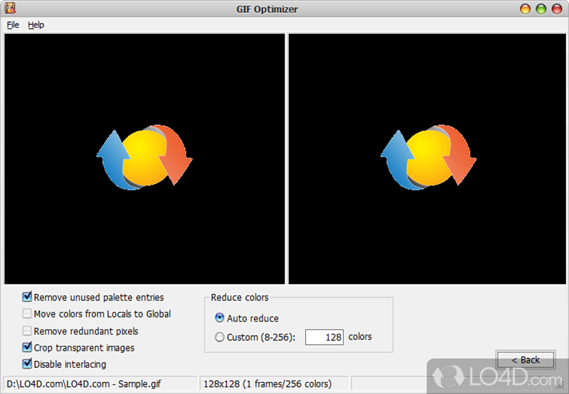 Optimize animated GIF file - Screenshot of GIF Optimizer
