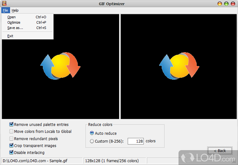 GIF Optimizer: User interface - Screenshot of GIF Optimizer