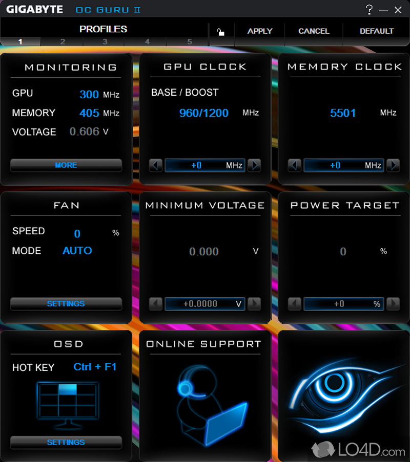 Software solution that easily use to enhance the performance of a GIGABYTE graphics card to get better in-game results - Screenshot of Gigabyte OC Guru II
