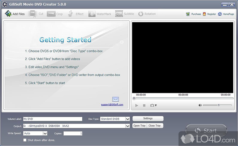 Tool which can burn movies to DVDs, as well as create ISO images - Screenshot of GiliSoft Movie DVD Creator