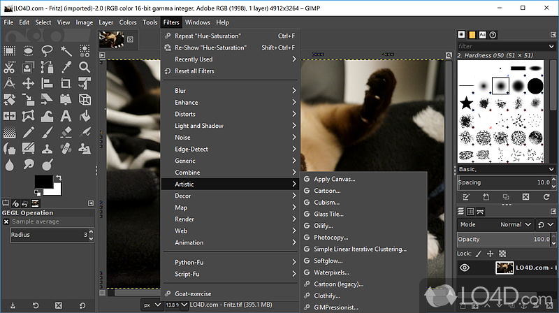 Quickly hide menus and panels - Screenshot of GIMP