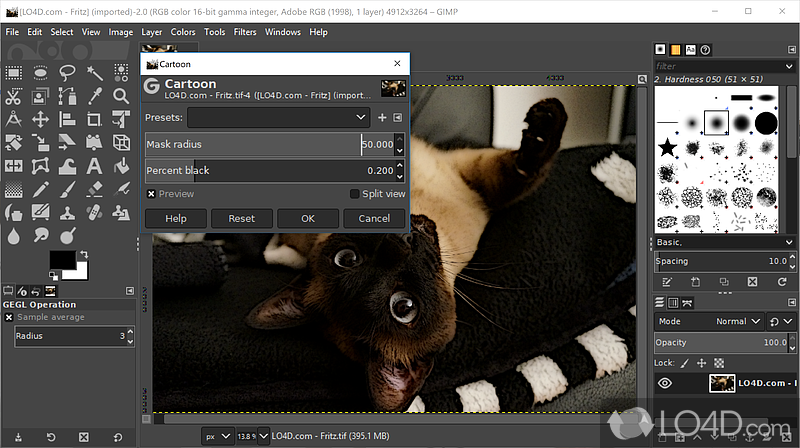 Access editing tools, preview different versions, and change image composition - Screenshot of GIMP