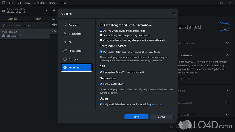 GitHub Desktop: Branch off - Screenshot of GitHub Desktop