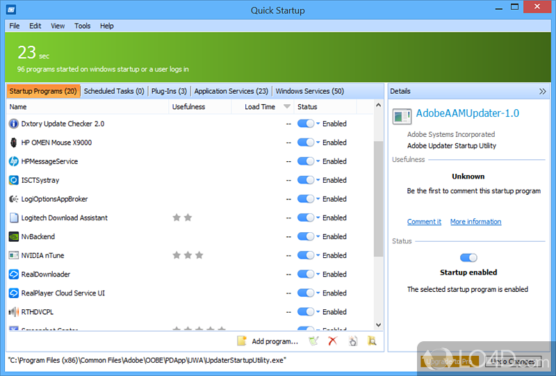 Manage start-up apps and improve Windows loading time - Screenshot of Glarysoft Startup Manager