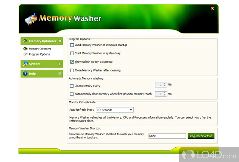 Memory Washer: User interface - Screenshot of Memory Washer