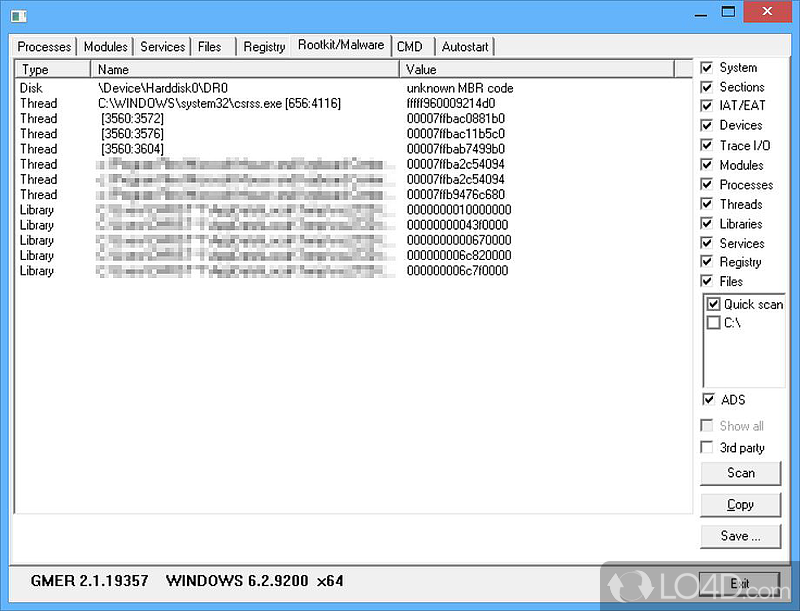 Scan the computer for malware - Screenshot of GMER