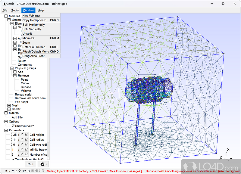 Rich plethora of options for creating and saving 3D mesh files - Screenshot of Gmsh