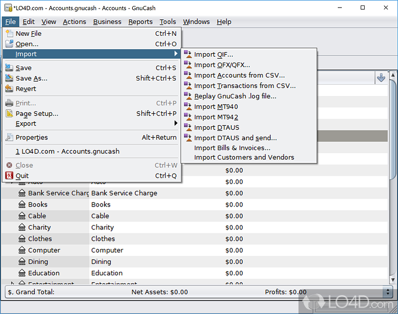 Transaction operations and scheduling options - Screenshot of GnuCash